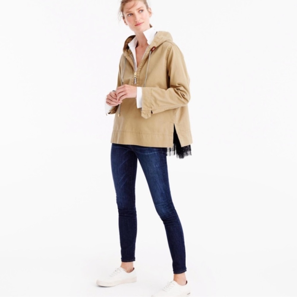 J. Crew for Net A Porter Anorak Tulle Hem Jacket Khaki Black Polka Dot Pullover